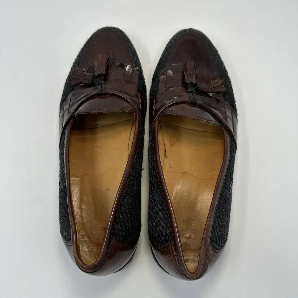 JOHNSTON & MURPHY Woven Tassel Loafers Men's Sz 8.5 Two tone Black Brown Leather